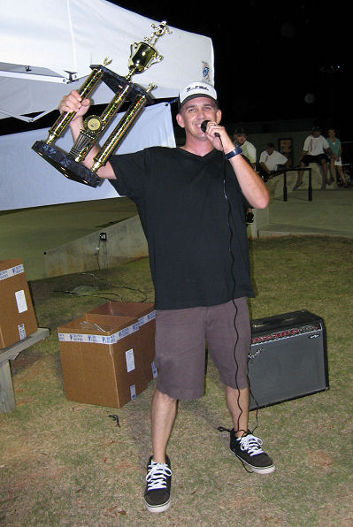 Brian Kelly proudly accepts the overall team award which went to Ride Skateboards